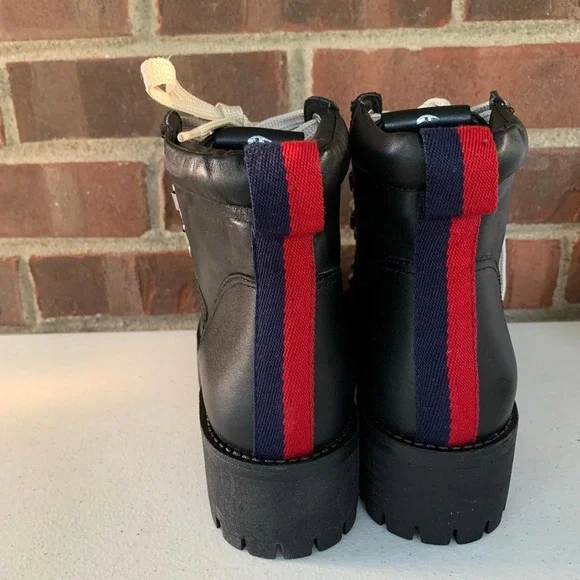 Steve Madden Bam Black Leather Lace Block Heel Combat Boots women's US size 6.5 - Picture 6 of 10